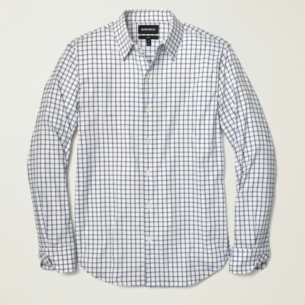 NWT Bonobos Tech Button Down Shirt - Athletic Fit - Dark Blue Horden Check - M